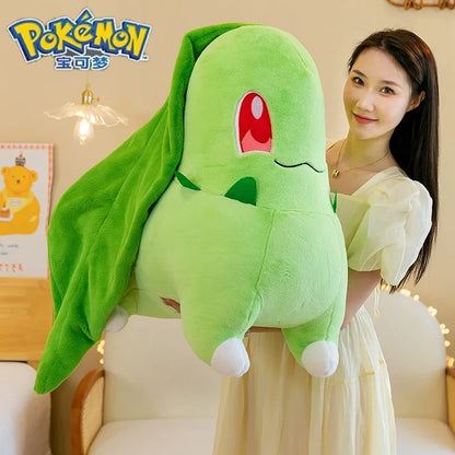 45/60/80cm Big Size Pokemon Chikorita Cartoon Anime Plush Stuffed Doll Room Decoration Plushies Pillow Ornaments Children's Gift