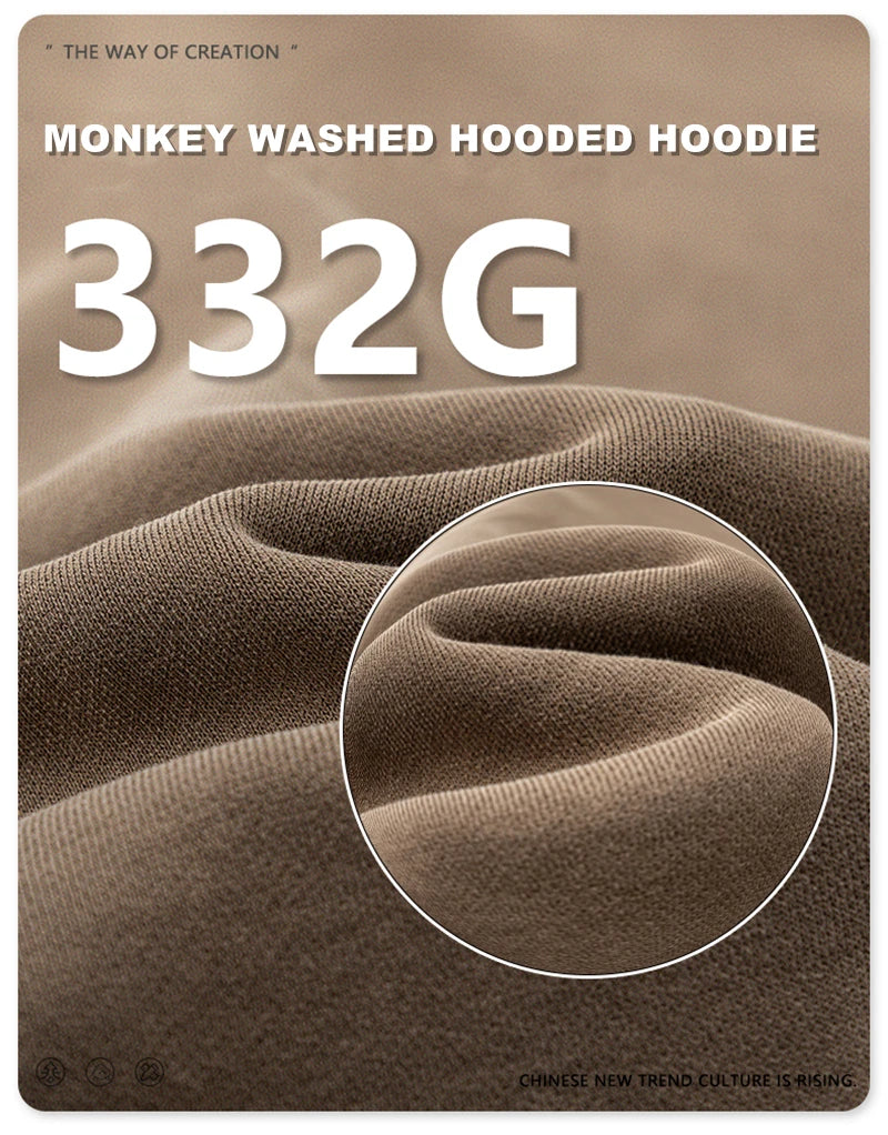 ZODF Autumn Winter Monkey Washed Fleece Hoodies For Men Unisex Basic 360gsm Warm Knitted Hooded Pullovers Coats HY0903