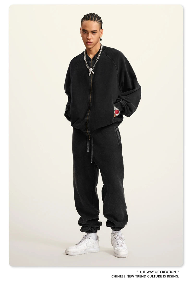 ZODF New Winter Washed Double Zipper Jackets For Men Unisex Loose Heavy Weight 450gsm Raglan Sleeve Cotton Coats HY0654