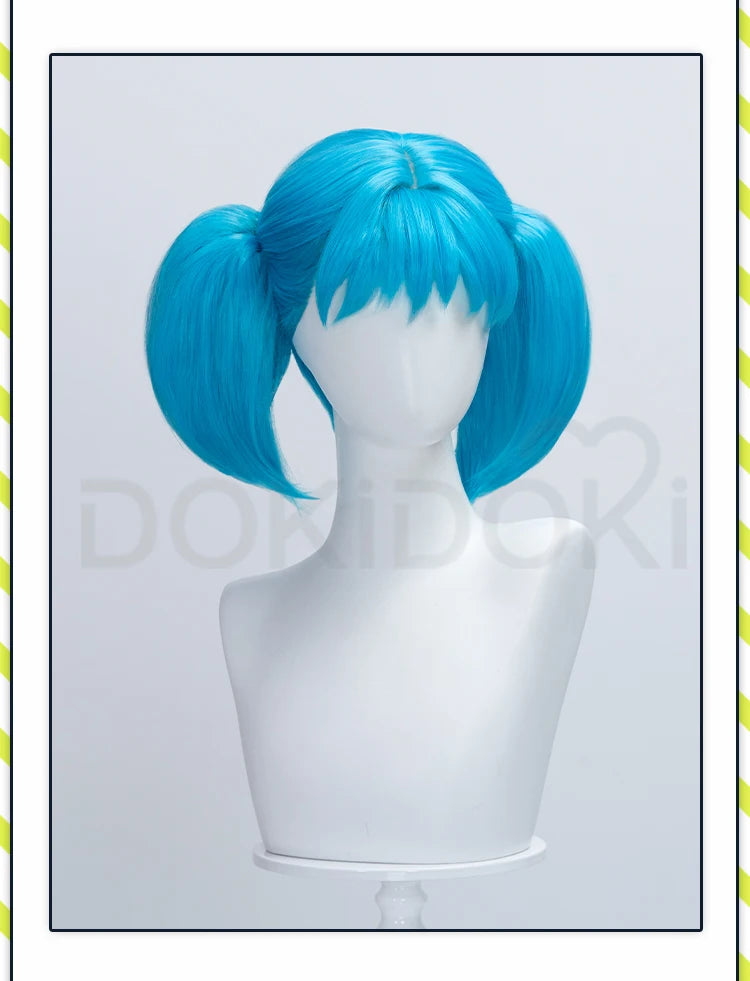IN STOCK Sallyy Wig Game Cosplay DokiDoki Women Blue 33cm 45cm Short Dual Ponytail Hair Sally Cosplay Halloween Free Wig Cap
