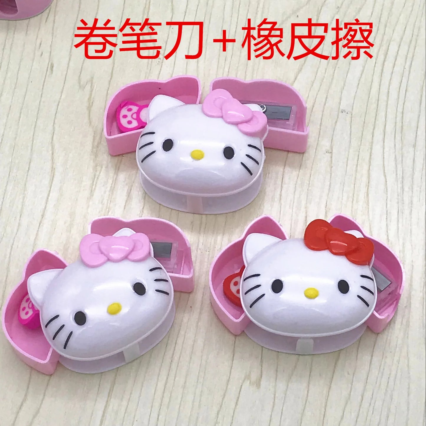 24pcs Sanrio Cartoon Creative Kt Pencil Sharpener+rubber Two-in-one Student Stationery Set Children's Dual-use Prizes Wholesale
