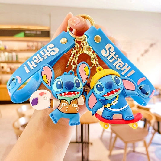 Wholesale Anime Disney Keychain Mickey Mouse Minnie Lilo & Stitch Cartoon Keyring Key Chain Car Pendant Kids Toys Gift