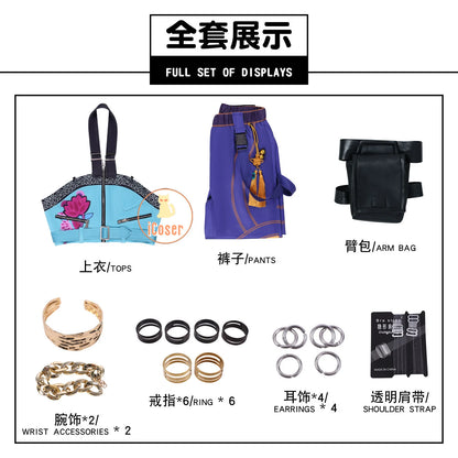 Anime Movie KPop Demon Hunters Zoey Cosplay Costume Uniform Huntrix Rings Earrings Festival Halloween Party for Women Girls Prop