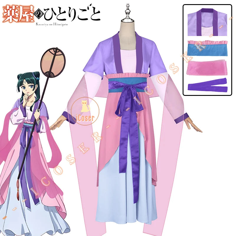 Anime The Apothecary Diaries Maomao Cosplay Costume Dress Wig Purple Pink Dress Kusuriya No Hitorigoto Halloween for Women Props