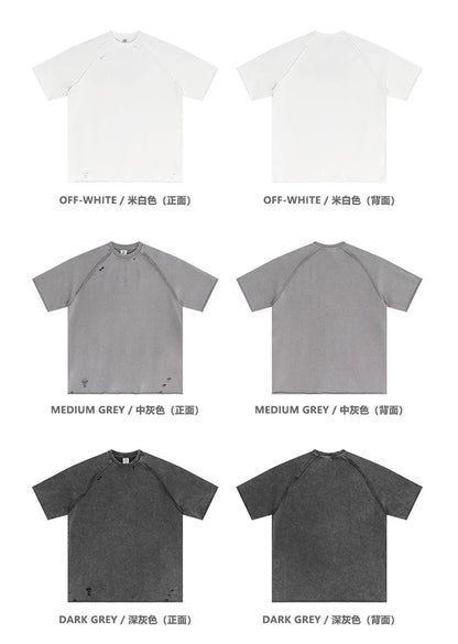 ZODF 2025 Men Summer Heavy Weight Washed 330gsm Cotton T-shirt Unisex High Street Distressed Holes Oversized T Shirts Tee HY0984