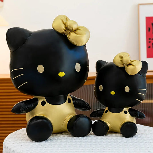 Cute Hello Kitty Plush Toy Black Gold Leather Cute Stuffed Animal Doll Kids Birthday Xmas Gift for Girls Plushie Pillow Present