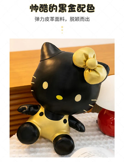 Cute Hello Kitty Plush Toy Black Gold Leather Cute Stuffed Animal Doll Kids Birthday Xmas Gift for Girls Plushie Pillow Present