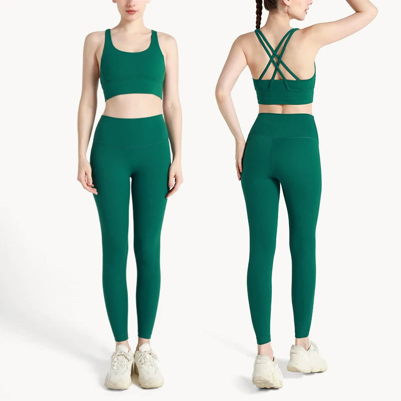 2024 Women’s 2 Piece Yoga Tracksuit Quick Dry Breathable Fitness Set Sports Bra and Leggings - Swamp Green / XL