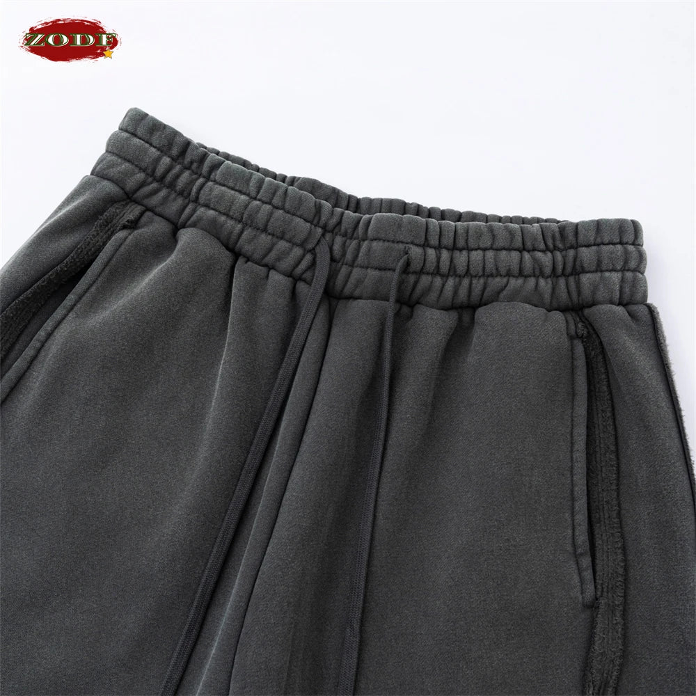 ZODF Vintage Man Winter Washed Fleece Straight Pants Unisex Distressed 360gsm Knitted Warm Trousers Brand Bottoms HY1092