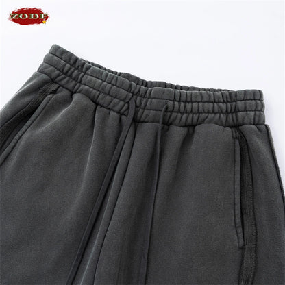 ZODF Vintage Man Winter Washed Fleece Straight Pants Unisex Distressed 360gsm Knitted Warm Trousers Brand Bottoms HY1092