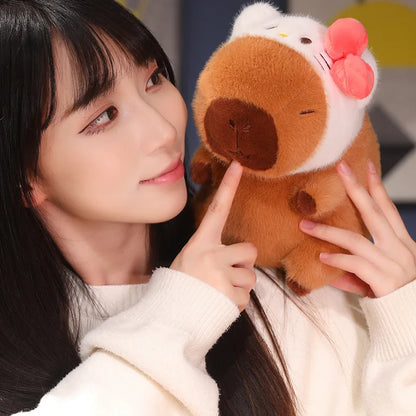 Capybara Soft Doll Cute Stuffed Capibara Anime With Pikachu Stitch Kuromi Hat Toy Kawaii Plushie Xmas Gift for Girl Friend