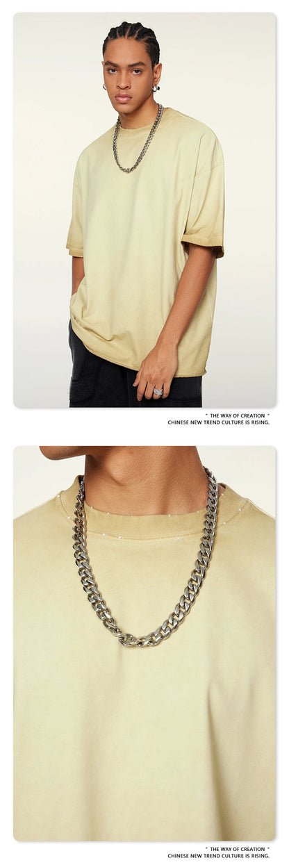 ZODF Fashion 2024 250gsm Washed Distressed T-Shirts For Men Unisex Women Retro Cotton Relax Fit T Shirt Brand Tees HY0838