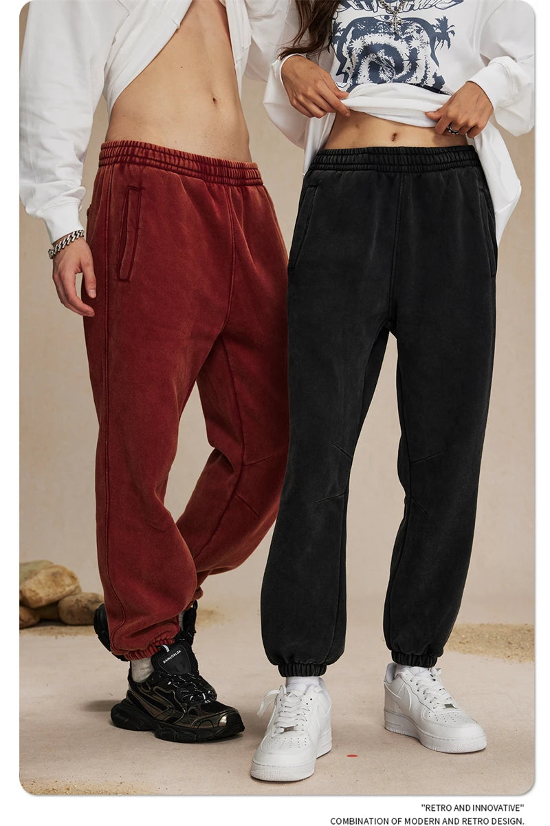 ZODF Retro Winter 360gsm Batik Washed Fleece Sweatpants Unisex Loose Drawstring Warm Joggers HY0714