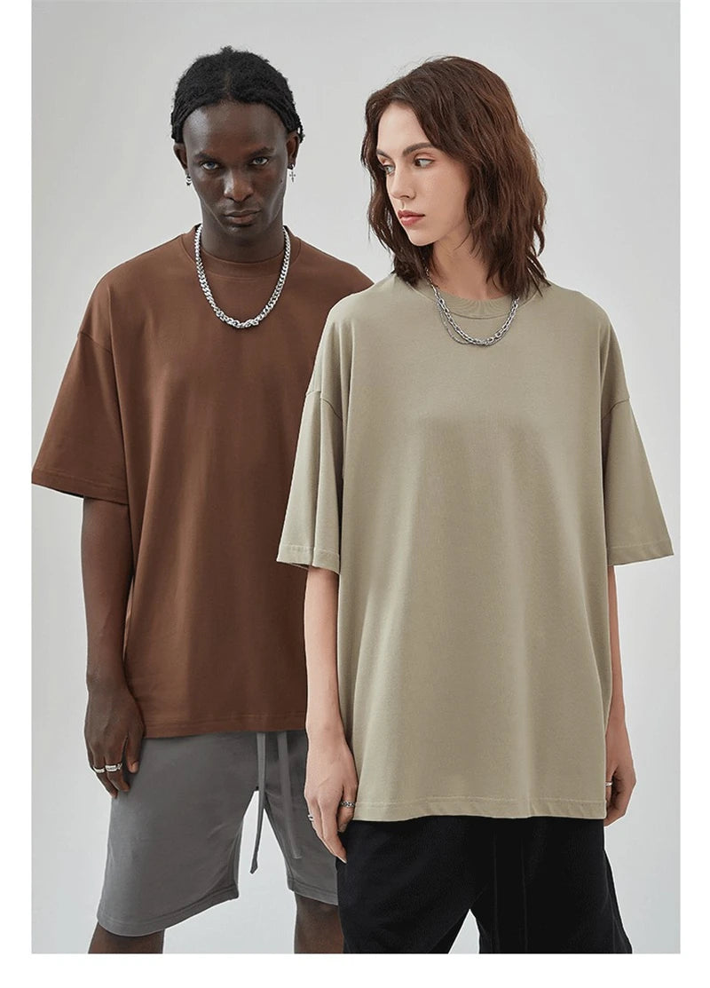 ZODF 2025 Spring Summer Men Solid 100% Cotton T-Shirts Unisex Women Loose 230gsm Noshrink Basic T Shirt Brand Tops HY0151