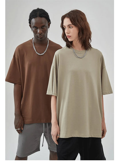 ZODF 2025 Spring Summer Men Solid 100% Cotton T-Shirts Unisex Women Loose 230gsm Noshrink Basic T Shirt Brand Tops HY0151