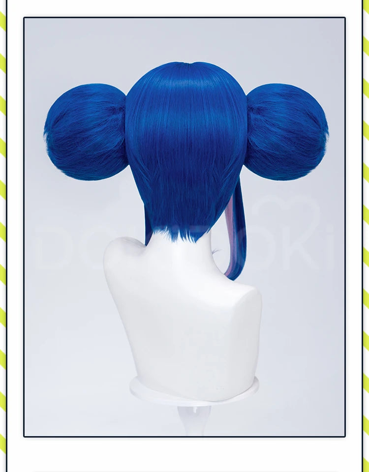 IN STOCK Guinevere Olivia Wig Anime Cosplay DokiDoki Blue Hair Knights Cosplay Double Buns Hight Heat Resistant Free Wig Cap