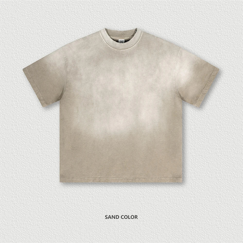 ZODF 2024 Summer Men Washed Gradient T-Shirts Unisex Women Distressed 250gsm Cotton T Shirt Brand Tees Streetwears HY0814