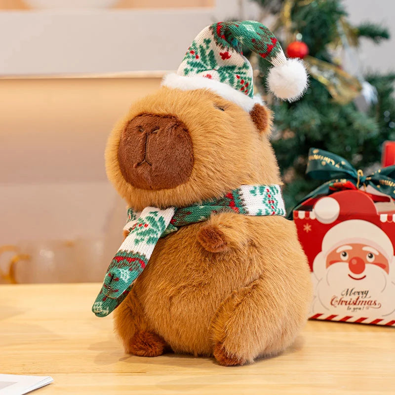 23-25cm Xmas Capybara Plushie Kawaii Capibara with Hat Apple Scarf Soft Christmas Gift for Kids Children - candy cane