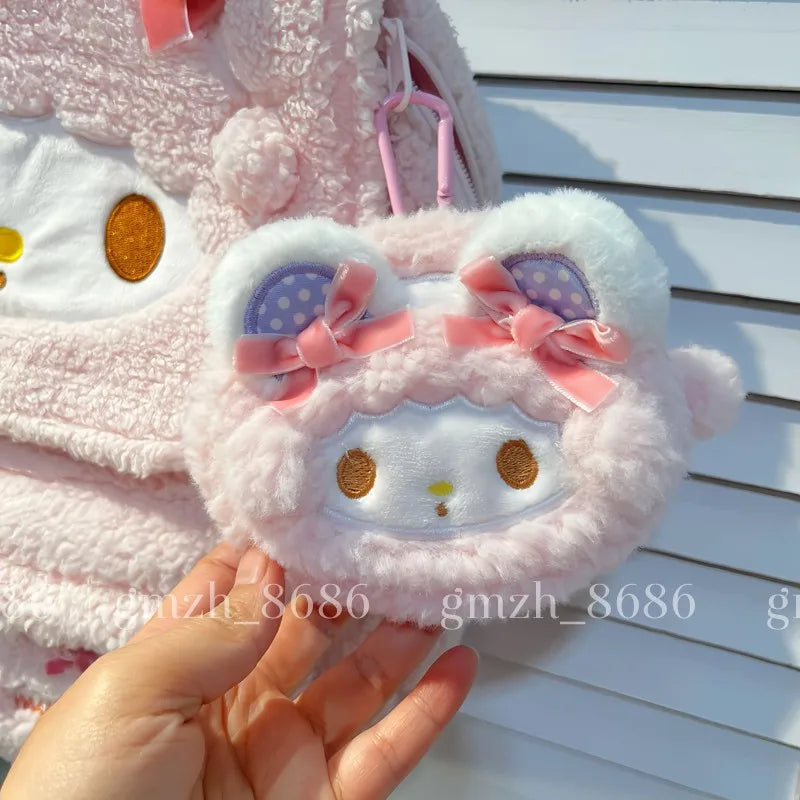 Sanrio Cartoon Backpack For Girl Women My Melody Sweet Piano Lovely Schoolbag Japanese Style Casual Large Capacity Plush Bag