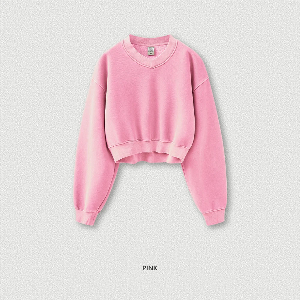 ZODF Winter Women Short Fleece Cropped Sweatshirts Girls Female Hip Hop Loose 400gsm V-Neck Pullovers Brand Tops HY0437