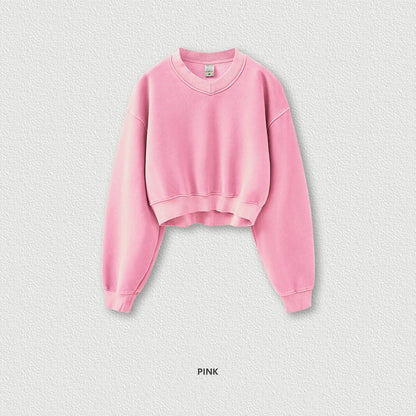 ZODF Winter Women Short Fleece Cropped Sweatshirts Girls Female Hip Hop Loose 400gsm V-Neck Pullovers Brand Tops HY0437