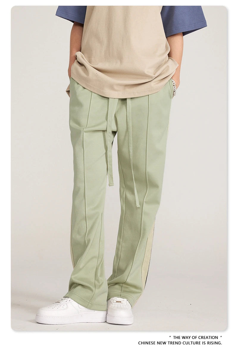 ZODF Spring Summer 275GSM Basic Side Webbing Trousers For Men Unisex American Retro Casual Sports Straight Pants HY0540