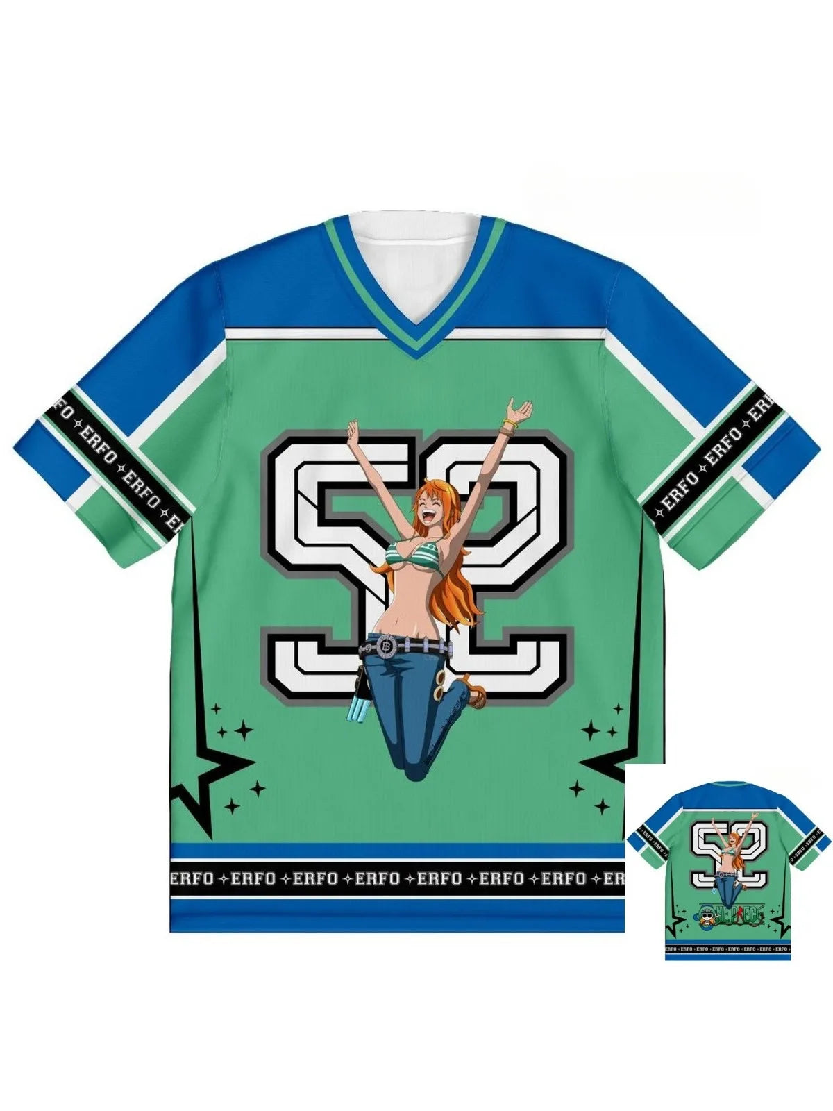 52 Jersey One Piece Nami Anime Y2k Korean Style Kpop Baseball Hockey T-shirt Fashion Streetwear Anime Daily Unisex Tops Tees