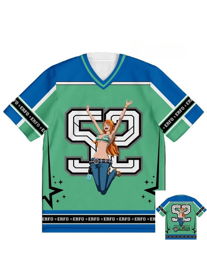 52 Jersey One Piece Nami Anime Y2k Korean Style Kpop Baseball Hockey T-shirt Fashion Streetwear Anime Daily Unisex Tops Tees