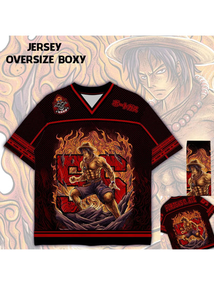 56 Jersey One Piece Fire Fist Ace Anime Y2k Korean Style Baseball Hockey T-shirt Fashion Streetwear Anime Daily Unisex Tops Tees