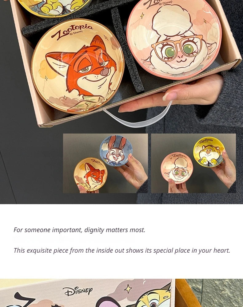 New Zootopia Disney Judith Nick 4 Cute Cartoon Ceramic Rice Bowl Home Festival Gift High Beauty Tableware