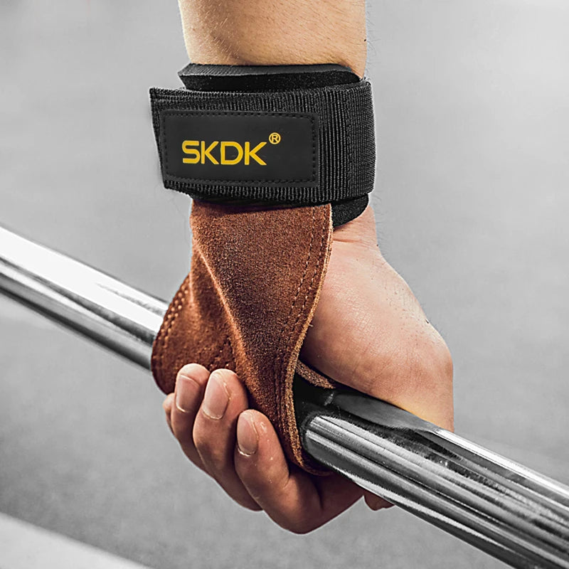 The Codex Cowhide Gym Grips with Wrist Wraps for Men and Women – Weightlifting Fitness Workout Palm Guards