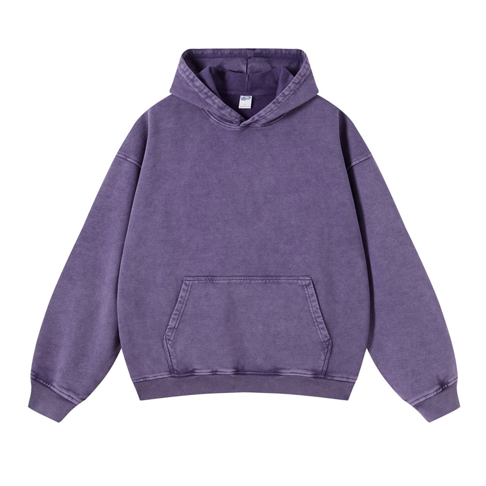 ZODF Autumn Winter Men 420gsm Heavyweight Washed Cotton Hoodie Streetwear Sweatshirt HY0307 - PURPLE / S / China