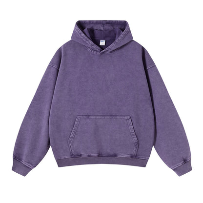 ZODF Autumn Winter Men 420gsm Heavyweight Washed Cotton Hoodie Streetwear Sweatshirt HY0307 - PURPLE / S / China