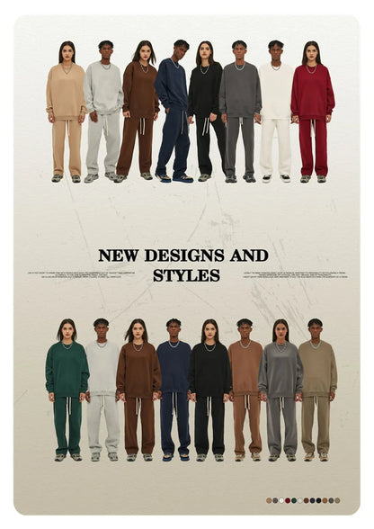 ZODF New 2025 Winter 350gsm Fleece Sweatshirts For Men Unisex Casual Loose Basic Solid O-Neck Thick Warm Pullovers HY0635