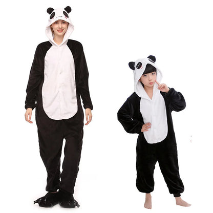Kigurumi Pajamas for Couples 2024 Panda Onesie Hooded Jumpsuit Black White Kids Pyjamas Mom Daughter Clothes Father Son Outfits