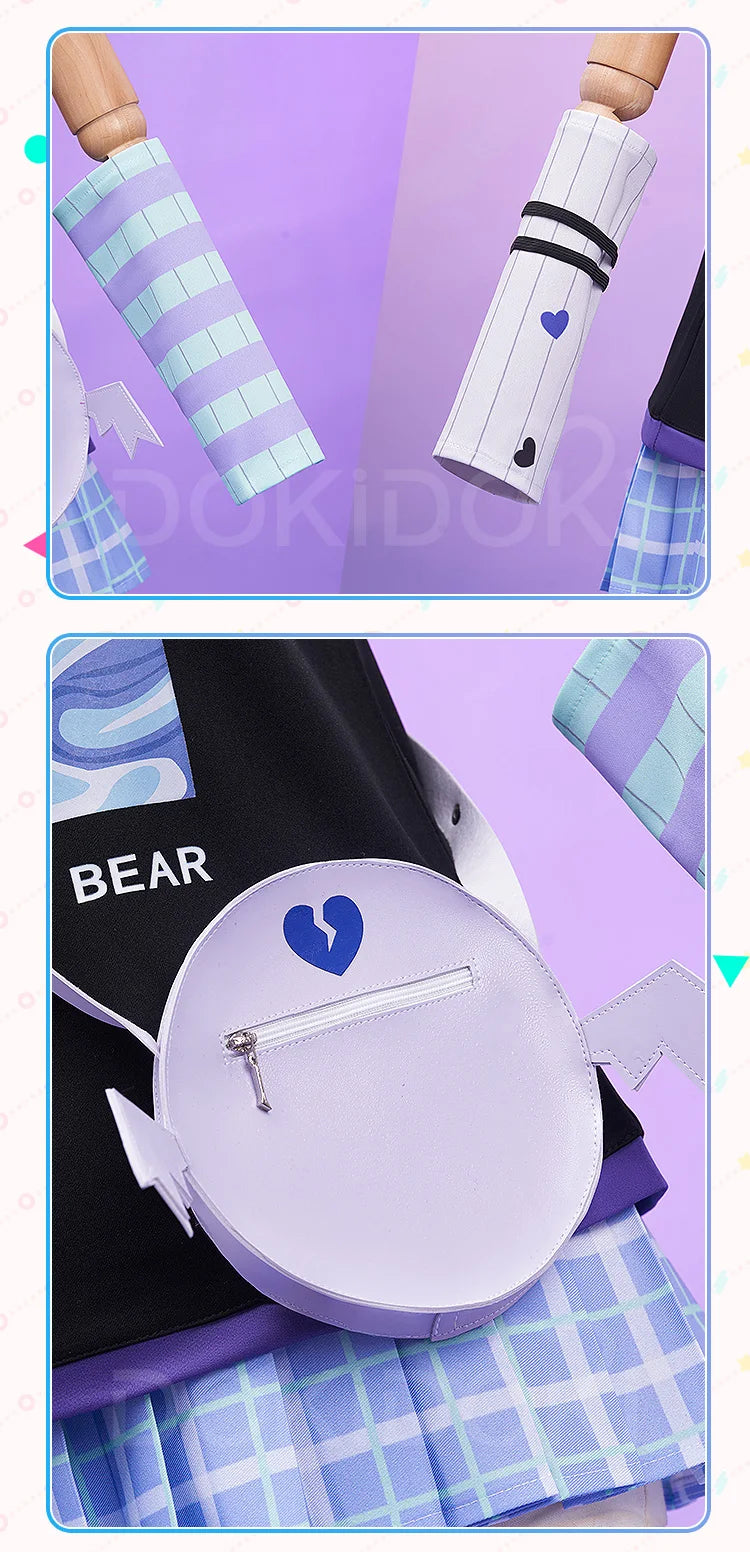 Yoisakii Kanadee Cosplay Costume Game DokiDoki-R Cosplay Women Cute Dress Cosplay Kanadee Bag Earphones Halloween Wig
