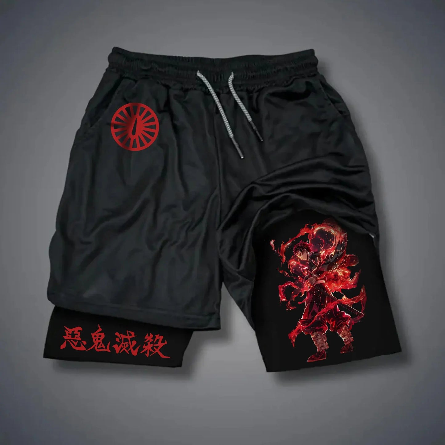 Demon Slayer Anime Men Gym Shorts Streetwear Summer Workout Sports Pants Sportswear Fitness Double-layer Quick Dry Beach Pants
