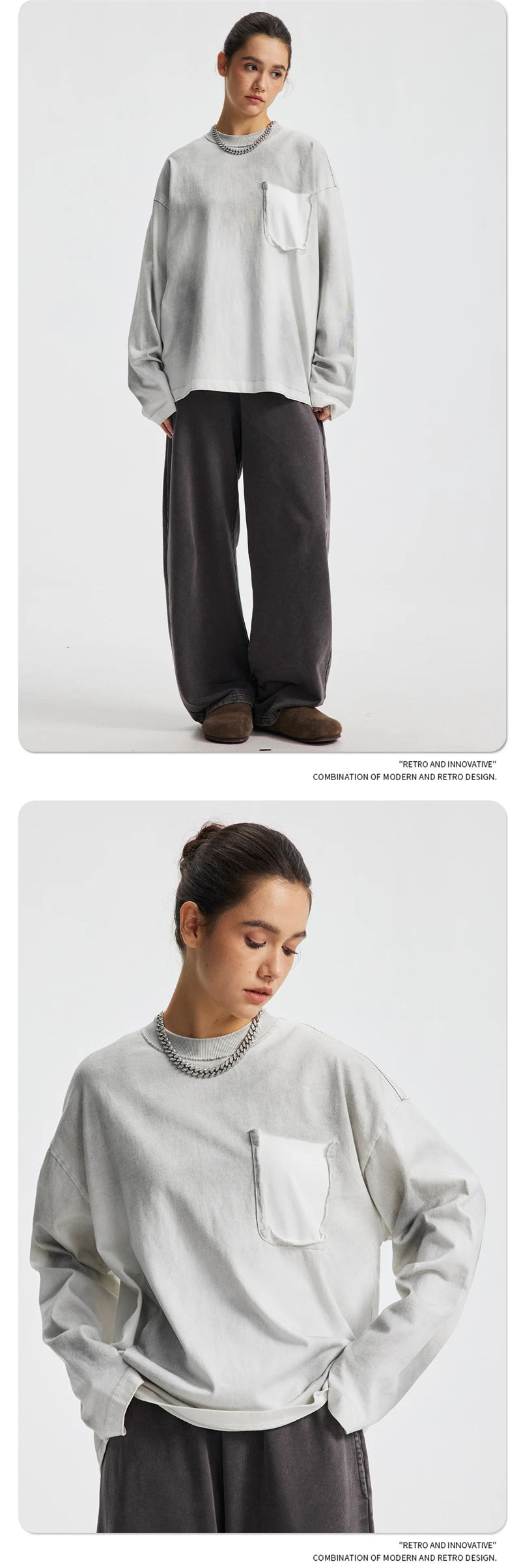 ZODF Retro Man's 325gsm Cotton Full Sleeve T-Shirts Unisex Distressed Wastland Style Monkey Washed T Shirt Tees HY1160