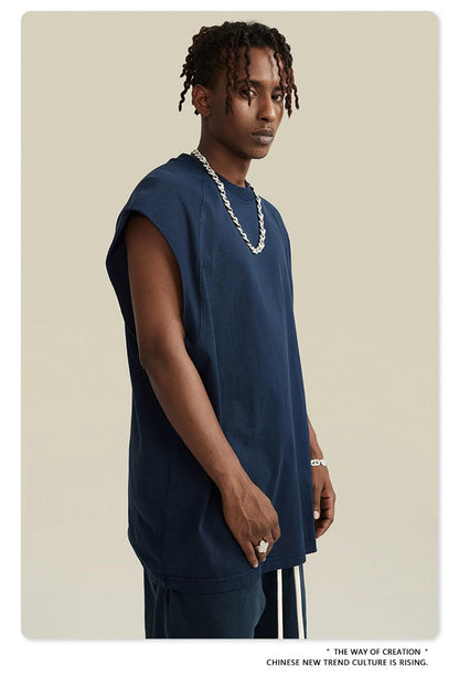 ZODF American Retro Men Washed Solid Tank Tops Women Unisex Loose Edge 275gsm Cotton Sleeveless Tees Brand Streetwears HY0503