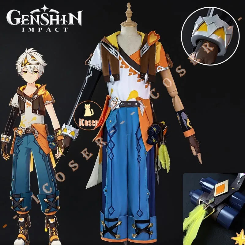 Genshin Impact Bennett Cosplay Costume Wig Uniform Adventures in Blazing Hue New Skin 3D Accessories Halloween Party Women Men