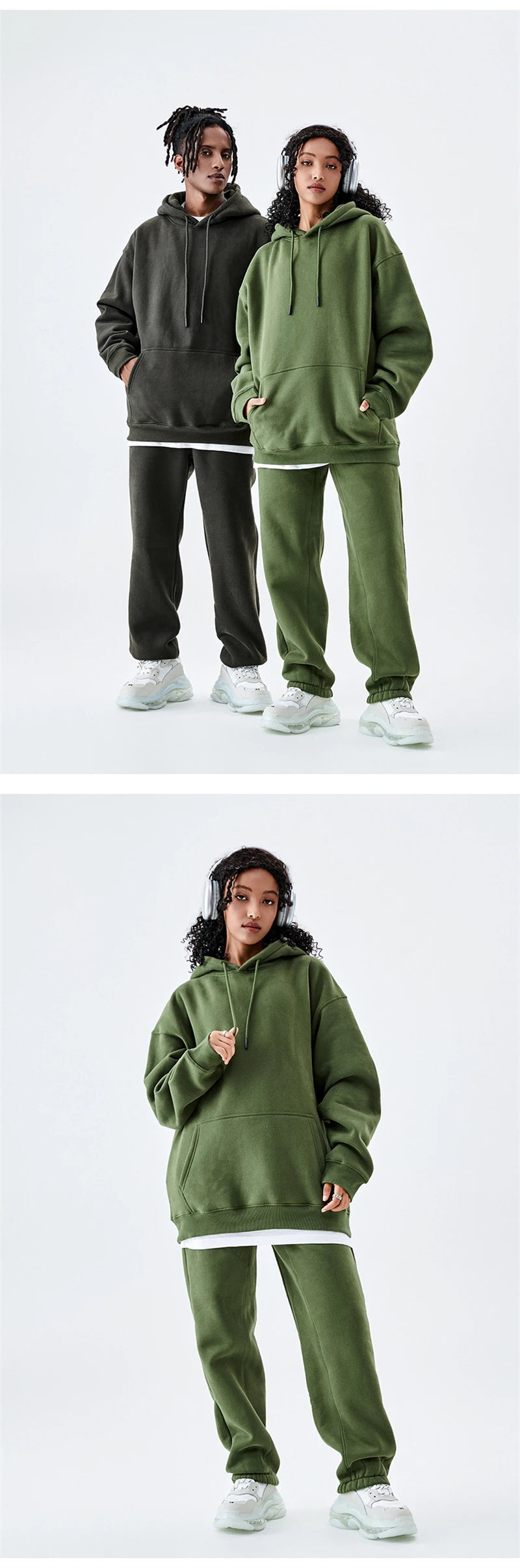ZODF Casual Winter Men 350gsm Fleece Hoodie Unisex Loose Warm Solid Hooded Sweatshirt Pullover 18 Colors HY0728