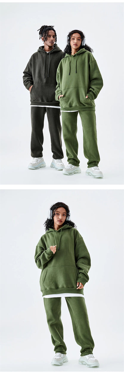 ZODF Casual Winter Men 350gsm Fleece Hoodie Unisex Loose Warm Solid Hooded Sweatshirt Pullover 18 Colors HY0728