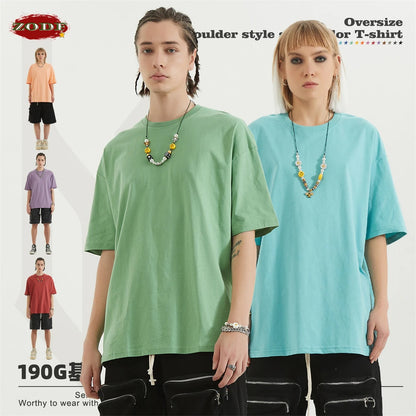 ZODF Trendy 2025 Men Basic Solid Cotton T-Shirts Unisex Male 190gsm Summer Loose Comfortable Soft Tees Shirt Streetwears HY0040