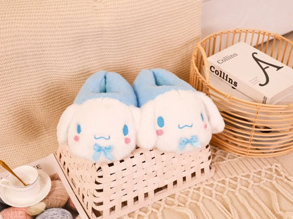 New Sanrio Kuromi Melody Hellokitty Bag Root Cotton Slippers Winter Indoor Warm Cotton Shoes Adult Plush Cotton Slippers