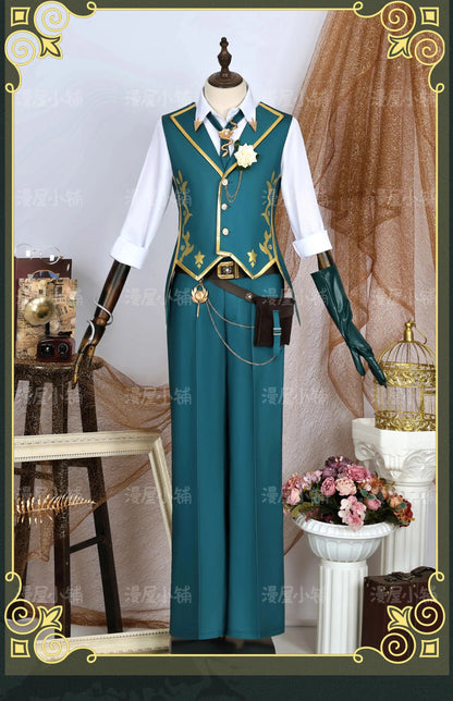 Identity V Art Dealer Cosplay Costume Wig Knight Richard Sterling Uniform Glasses Hat Roy Ramit Halloween Party for Women Men