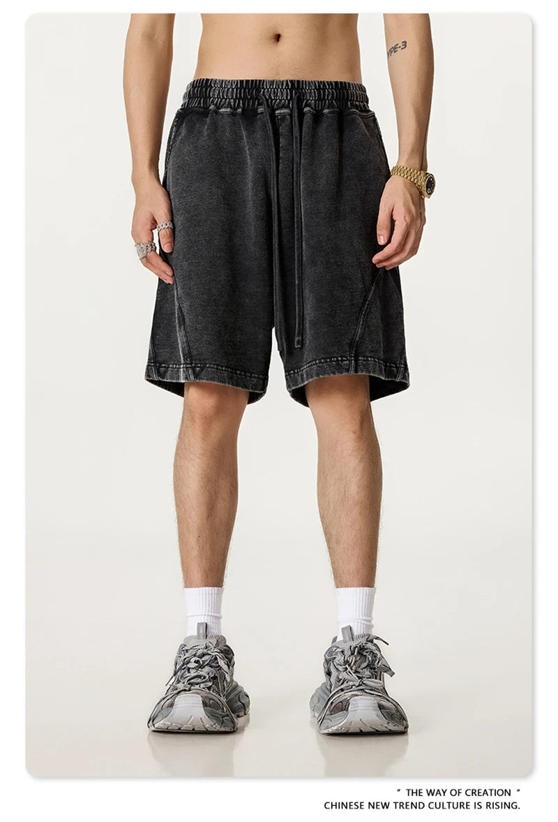 ZODF New Men Fire Snowflake Washed 330gsm Shorts Unisex High Street Summer Distressed Sport Cotton Shorts HY1028