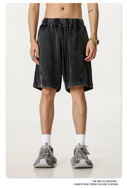 ZODF New Men Fire Snowflake Washed 330gsm Shorts Unisex High Street Summer Distressed Sport Cotton Shorts HY1028