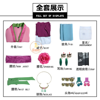 The Apothecary Diaries Maomao Cosplay Costume Wig Pink Dress Hanfu Necklace Earrings Halloween Party for Women Girls Prop iCoser