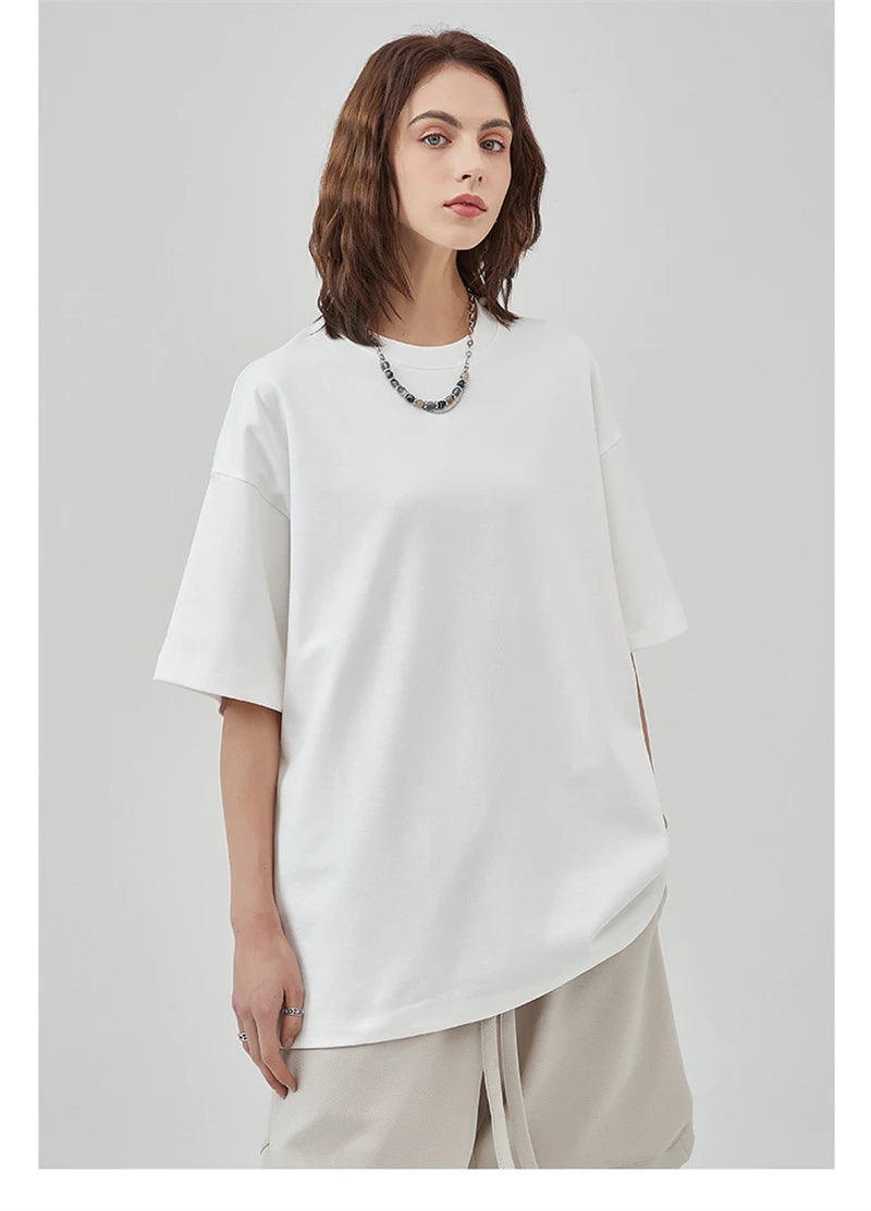 ZODF New 2025 Heavy Weight Summer Solid T Shirts For Men Unisex High Street Oversized 385gsm Cotton T-Shirt Streetwears HY0497