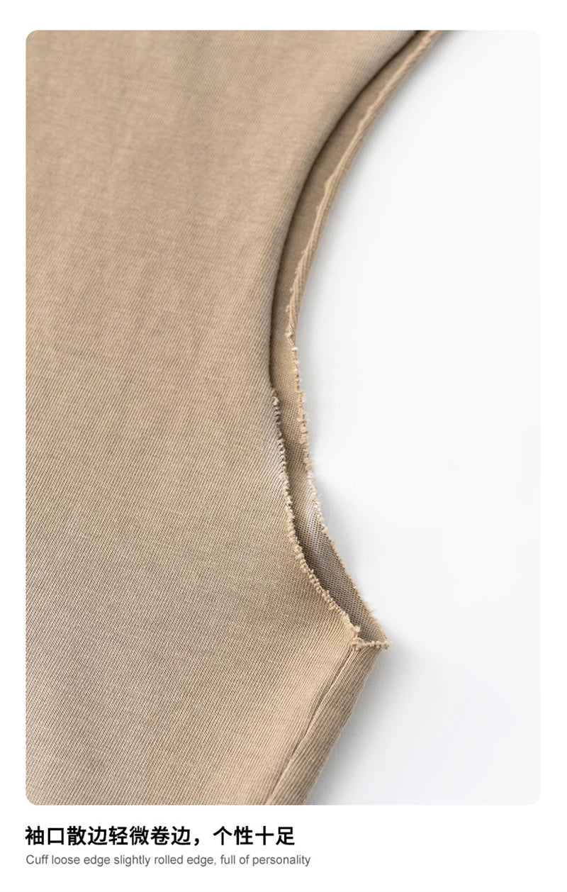 ZODF 2025 Summer 285gsm Washed Tank Tops For Men Unisex American Retro Cut Distressed Oversized Sleeveless TEE Vest HY1006